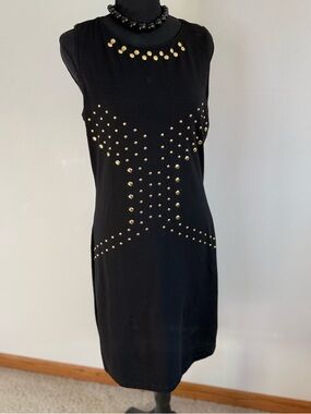 Kardashian Kollection Black Gold Studded Bodycon Dress Large NWT